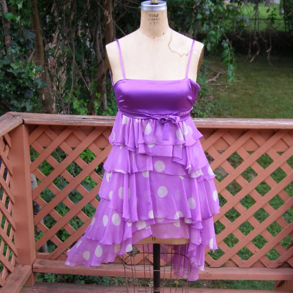 NWT size 6 FRANKIE MORELLO Silk Purple Polka Dot dress